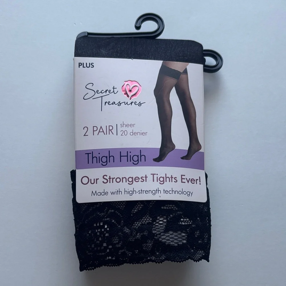 Secret Treasures | 2 Pair Thigh High Black Sheer Strongest Tights Ever PLUS NWT